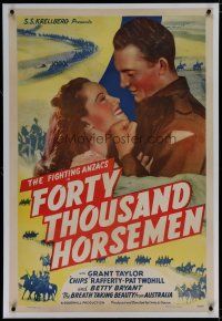 6z152 FORTY THOUSAND HORSEMEN linen 1sh '41 Australian World War I movie, same story as Gallipoli!
