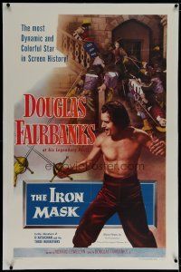 6z215 IRON MASK linen 1sh R53 cool artwork of shirtless fencer Douglas Fairbanks, Sr.!