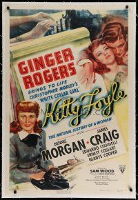 6z240 KITTY FOYLE linen 1sh '40 great romantic close up of Ginger Rogers & Dennis Morgan!