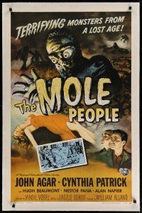 6z286 MOLE PEOPLE linen 1sh '56 from a lost age, horror crawls from the depths of the Earth!