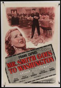6z288 MR. SMITH GOES TO WASHINGTON linen 1sh R49 Frank Capra classic, James Stewart & Jean Arthur!