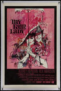 6z291 MY FAIR LADY linen 1sh '64 classic art of Audrey Hepburn & Rex Harrison by Bob Peak!