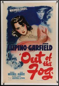 6z317 OUT OF THE FOG linen 1sh '41 art of sexy Ida Lupino & smoking John Garfield, film noir!