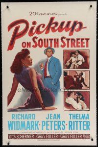 6z330 PICKUP ON SOUTH STREET linen 1sh '53 Richard Widmark & Jean Peters, Sam Fuller noir classic!