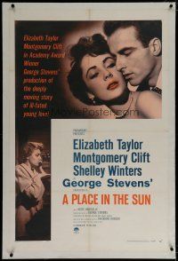 6z334 PLACE IN THE SUN linen 1sh R59 Montgomery Clift, sexy Elizabeth Taylor, Shelley Winters