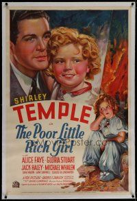 6z338 POOR LITTLE RICH GIRL linen 1sh '36 stone litho of Shirley Temple full-length & close up!