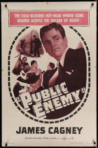 6z347 PUBLIC ENEMY linen 1sh R54 William Wellman directed classic, James Cagney & Jean Harlow!