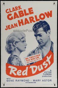 6z353 RED DUST linen 1sh R63 Clark Gable treated sexy Jean Harlow rough and she liked it!