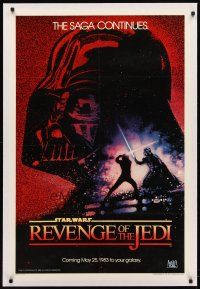 6z358 RETURN OF THE JEDI linen dated teaser 1sh '83 George Lucas classic, Revenge of the Jedi!