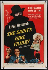 6z373 SAINT'S GIRL FRIDAY linen 1sh '54 sexy Diana Dors & bullets can't stop Louis Hayward!