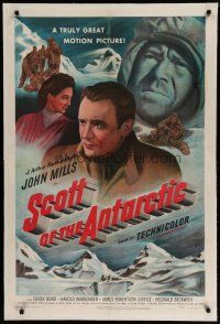 6z380 SCOTT OF THE ANTARCTIC linen 1sh '49 cool art of John Mills in South Pole expedition!