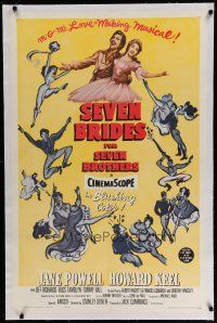 6z389 SEVEN BRIDES FOR SEVEN BROTHERS linen 1sh R62 Jane Powell & Howard Keel, classic musical!