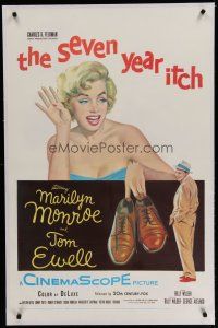 6z390 SEVEN YEAR ITCH linen 1sh '55 Billy Wilder, great sexy art of Marilyn Monroe & Tom Ewell!