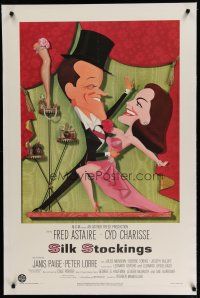 6z396 SILK STOCKINGS linen 1sh '57 art of Fred Astaire & Cyd Charisse by Jacques Kapralik!