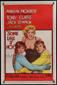 6z404 SOME LIKE IT HOT linen 1sh '59 sexy Marilyn Monroe with Tony Curtis & Jack Lemmon in drag!