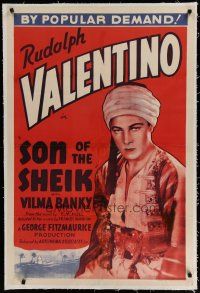 6z407 SON OF THE SHEIK linen 1sh R38 Rudolph Valentino, the world's greatest screen lover!
