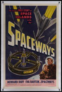 6z412 SPACEWAYS linen 1sh '53 Hammer sci-fi, screen's 1st story of the space islands in the sky!