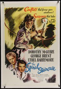6z414 SPIRAL STAIRCASE linen 1sh R54 art of Dorothy McGuire, George Brent & Ethel Barrymore!