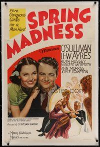 6z415 SPRING MADNESS linen 1sh '38 Maureen O'Sullivan & gorgeous girls on a Man Hunt for Lew Ayres!