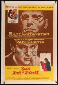 6z426 SWEET SMELL OF SUCCESS linen 1sh '57 Burt Lancaster as J.J. Hunsecker, Tony Curtis as Falco!