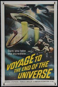 6z467 VOYAGE TO THE END OF THE UNIVERSE linen 1sh '64 AIP, Ikarie XB 1, cool outer space sci-fi art!