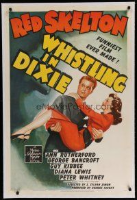 6z480 WHISTLING IN DIXIE linen style D 1sh '42 gun pointed at Red Skelton carrying Ann Rutherford!