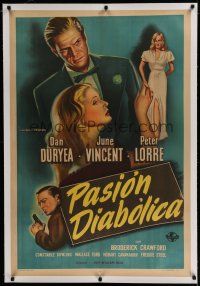 7a159 BLACK ANGEL linen Argentinean '46 tough Dan Duryea, sexy June Vincent, Peter Lorre with gun!