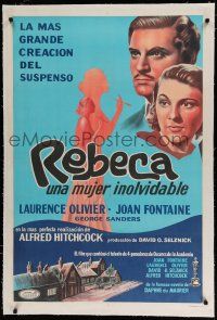 7a171 REBECCA linen Argentinean R50s Alfred Hitchcock, art of Laurence Olivier & Joan Fontaine!