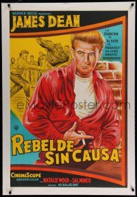 7a172 REBEL WITHOUT A CAUSE linen Argentinean R70s Nicholas Ray, art of smoking bad teen James Dean!