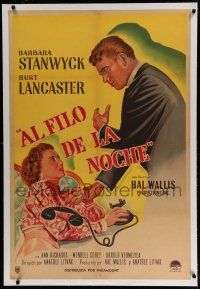 7a177 SORRY WRONG NUMBER linen Argentinean '48 art of Burt Lancaster about to hit Barbara Stanwyck!