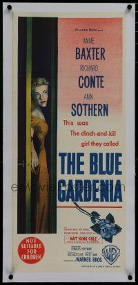 7a347 BLUE GARDENIA linen Aust daybill '53 Fritz Lang, art of clinch-and-kill girl Anne Baxter!