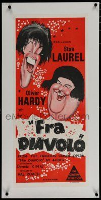 7a354 DEVIL'S BROTHER linen Aust daybill R50s Fra Diavolo, wacky art of Stan Laurel & Oliver Hardy!