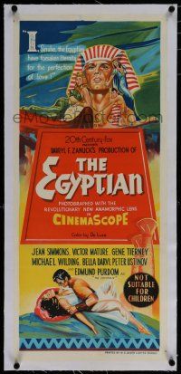 7a355 EGYPTIAN linen Aust daybill '54 Curtiz, art of Jean Simmons, Victor Mature & Gene Tierney!