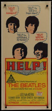 7a360 HELP linen Aust daybill '65 colorful adventures of The Beatles, John, Paul, George & Ringo!