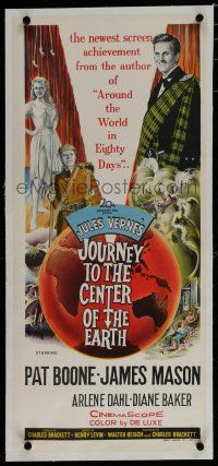 7a363 JOURNEY TO THE CENTER OF THE EARTH linen Aust daybill '59 Jules Verne, different art!