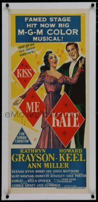 7a365 KISS ME KATE linen Aust daybill '53 different art of Howard Keel & pretty Kathryn Grayson!