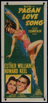 7a374 PAGAN LOVE SONG linen Aust daybill '50 full-length artwork of sexy Esther Williams swimming!