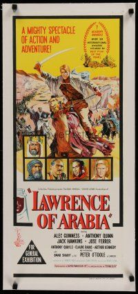 7a369 LAWRENCE OF ARABIA linen Aust daybill '63 David Lean classic, art of Peter O'Toole on camel!