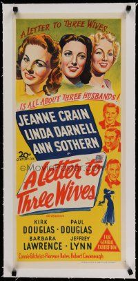 7a371 LETTER TO THREE WIVES linen Aust daybill '49 Crain, Linda Darnell, Sothern, young Kirk Douglas