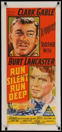 7a377 RUN SILENT, RUN DEEP linen Aust daybill '58 different art of Clark Gable & Burt Lancaster!