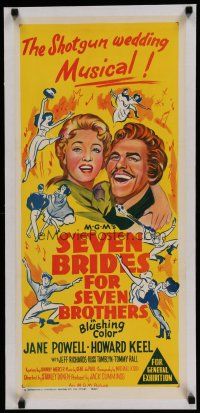 7a378 SEVEN BRIDES FOR SEVEN BROTHERS linen Aust daybill R62 art of Jane Powell & Howard Keel!
