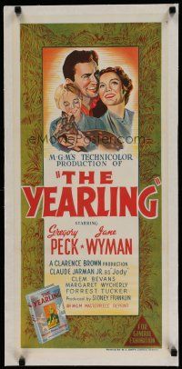 7a383 YEARLING linen Aust daybill R56 Gregory Peck, Jane Wyman, Claude Jarman Jr., classic!