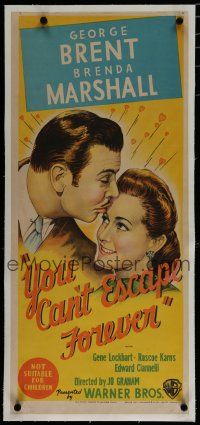 7a384 YOU CAN'T ESCAPE FOREVER linen Aust daybill R40s art of George Brent kissing Brenda Marshall!