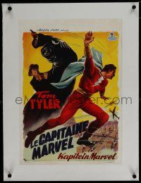 7a390 ADVENTURES OF CAPTAIN MARVEL linen Belgian '40s Tom Tyler serial, different super hero art!