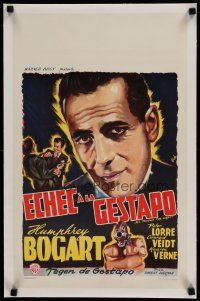 7a391 ALL THROUGH THE NIGHT linen Belgian R50s fantastic c/u art of Humphrey Bogart holding gun!