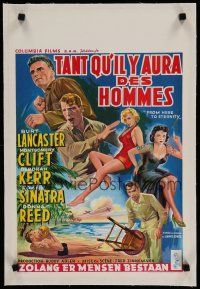 7a412 FROM HERE TO ETERNITY linen Belgian '53 art, Lancaster, Kerr, Sinatra, Donna Reed, Clift