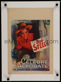 7a413 GALLANT FOOL linen Belgian '40s art of cowboy Bob Steele with gun climbing out window!