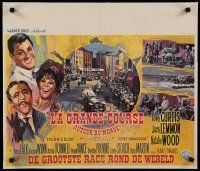 7a414 GREAT RACE linen Belgian '65 different Ray art of Tony Curtis, Jack Lemmon & Natalie Wood!
