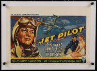 7a423 JET PILOT linen Belgian '57 different art of John Wayne & Janet Leigh, Howard Hughes