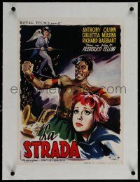 7a428 LA STRADA linen Belgian '56 Federico Fellini, art of chained Anthony Quinn by Wik!